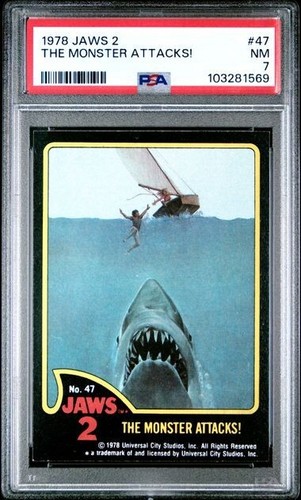 1978 Jaws 2 Movie THE MONSTER ATTACKS! Roy Scheider SHARK Death 47 Low Pop PSA 7