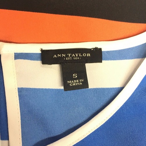 Ann Taylor Damen blau/orange/weiß/schwarz ärmellos Bluse Top. Größe S. - Bild 6 von 6