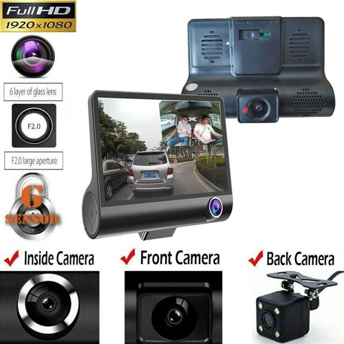HD 1080P Car 3 Lens Dash Cam Front/Rear/Inside Video Recorder Camera G-sensor - Picture 3 of 12