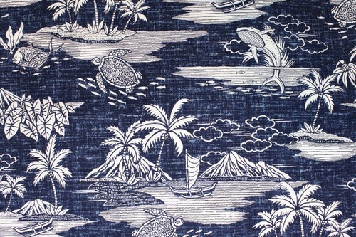 Blue Hawaiian Tropical Ocean Fabric by the Yard Sea Turtle Whale Kiona Blue