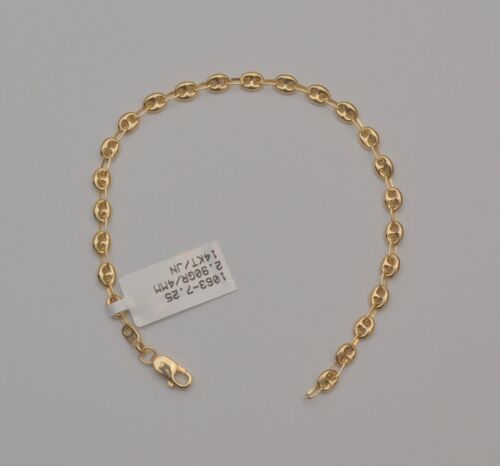 Puffed mariner bracelet 14k yellow gold mariner bracelet 7.25 inch gold bracelet - Picture 3 of 5