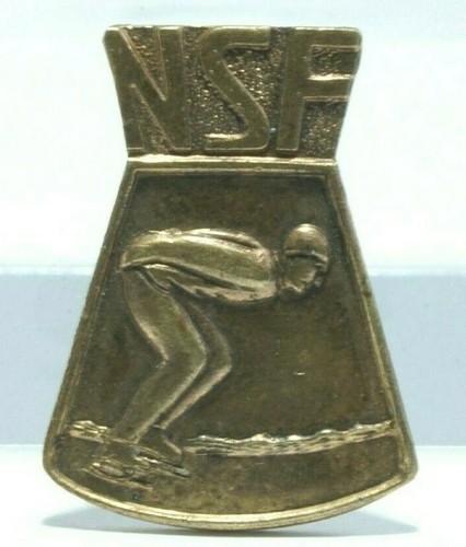 Vintage *NSF* Eisschnelllauf Messing Sammlerstück Pinback, NORWEGIAN SKATING ASSOC. - Bild 1 von 5