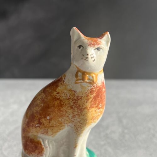 Antique Spongeware Staffordshire Cat sat on A Cushion C 1860 AF - Picture 6 of 8