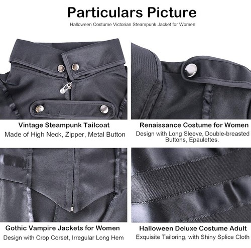 Medieval Steampunk Jacket For Women- Vintage Costume Button Trailcoat - Medium - Picture 4 of 6