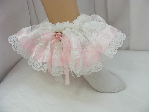 sissy adult baby frilly PINK ankle socks fancy dress kawaii cosplay men ladies - Picture 14 of 15
