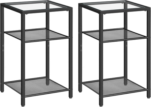 Side Tables Set of 2, 3-Tier Slim Nightstands with Storage Shelves, Modern End T