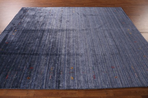 Alfombra Gabbeh de seda azul marino suave y felpa anudada a mano 8x10 pies para sala de estar - Imagen 12 de 20