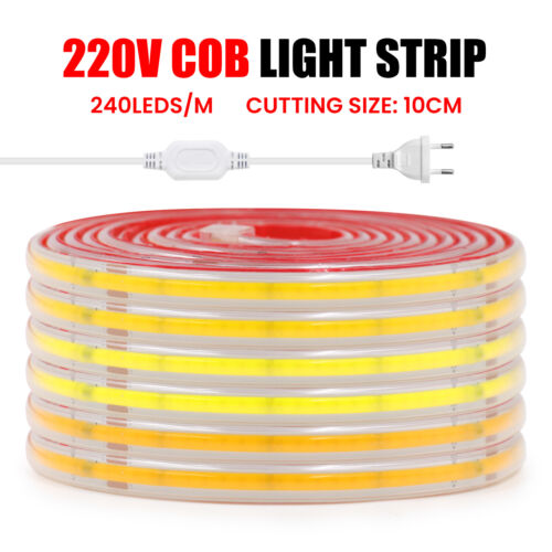 220V COB LED Streifen Wasserdicht Selbstklebend Strip Lichtband Lichterkette - Bild 13 von 16