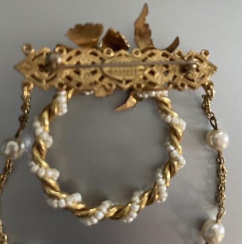 Vintage signierte Miriam Haskell Gold Kunstperlen tolle Brosche. - Bild 5 von 18