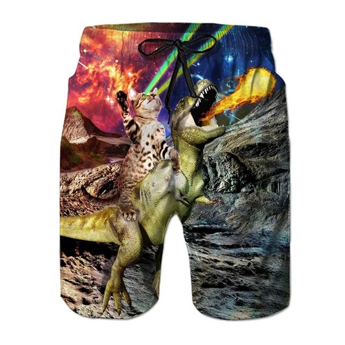 Lustige Dinosaurier Katze Grafik Strandshorts Männer 3D-Druck Tier Surfbrett Shorts - Bild 15 von 35