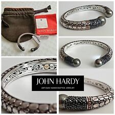 John Hardy cuff Bracelet w/2-10mm black Tahitian pearls & sapphire, 18K & 925.