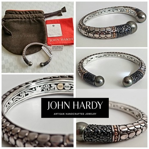 John Hardy Manschettenarmband mit 2-10mm schwarzen Tahitiperlen & Saphir, 18K & 925. - Bild 1 von 13