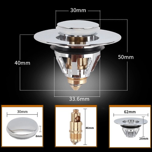 Filtro de drenaje de rebote de núcleo de lavabo universal tapón de enchufe de fregadero de baño emergente - Imagen 1 de 13