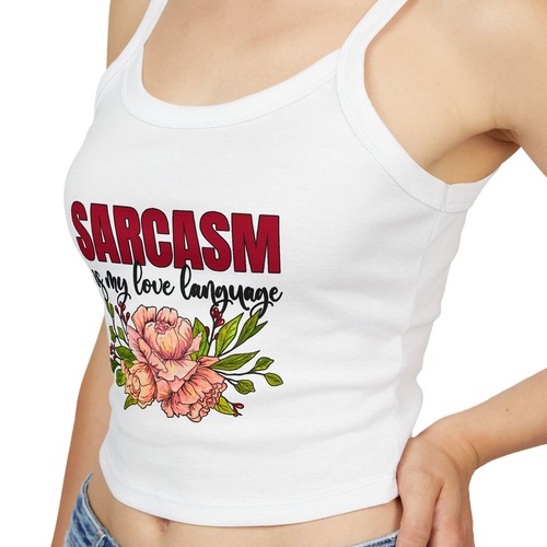 Sarcasm Love Language Tank Top, Funny Women’s Spaghetti Strap Top, Floral - Picture 7 of 23