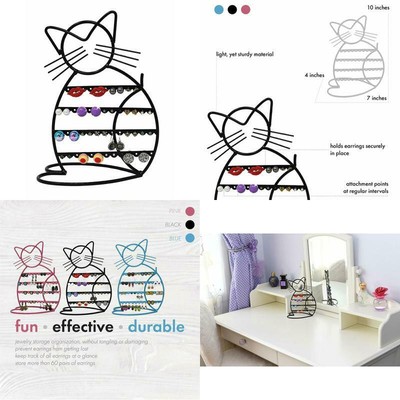 Display Organizer for Piercings ARAD Cat-Shaped Earring Holder Black Finish Jewelry Rack