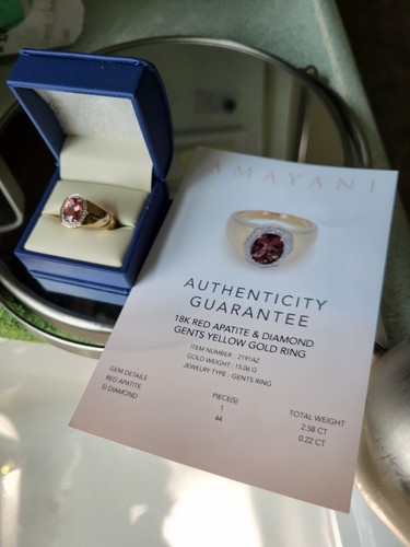 Size 10 Designer Amayani Very Rare Red Apatite Gents Ring With A Halo Of SI... - Picture 4 of 4