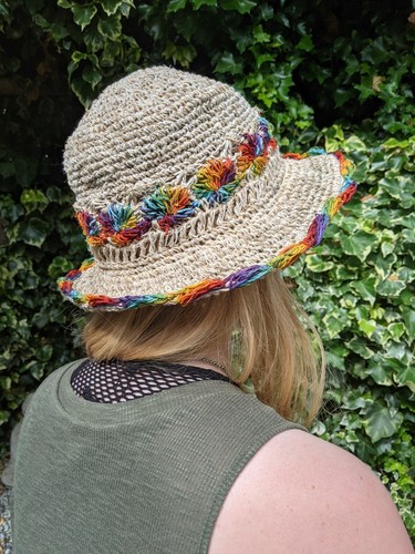 Rainbow Hemp Bucket Hat Pride Festival Hidden Pocket Floppy Sun Fair Trade NEW - Picture 3 of 8