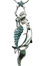 Wholesale Lot of 10 Mermaid Dolphin Necklace Ocean Blue Crystal Fashion Jewelry