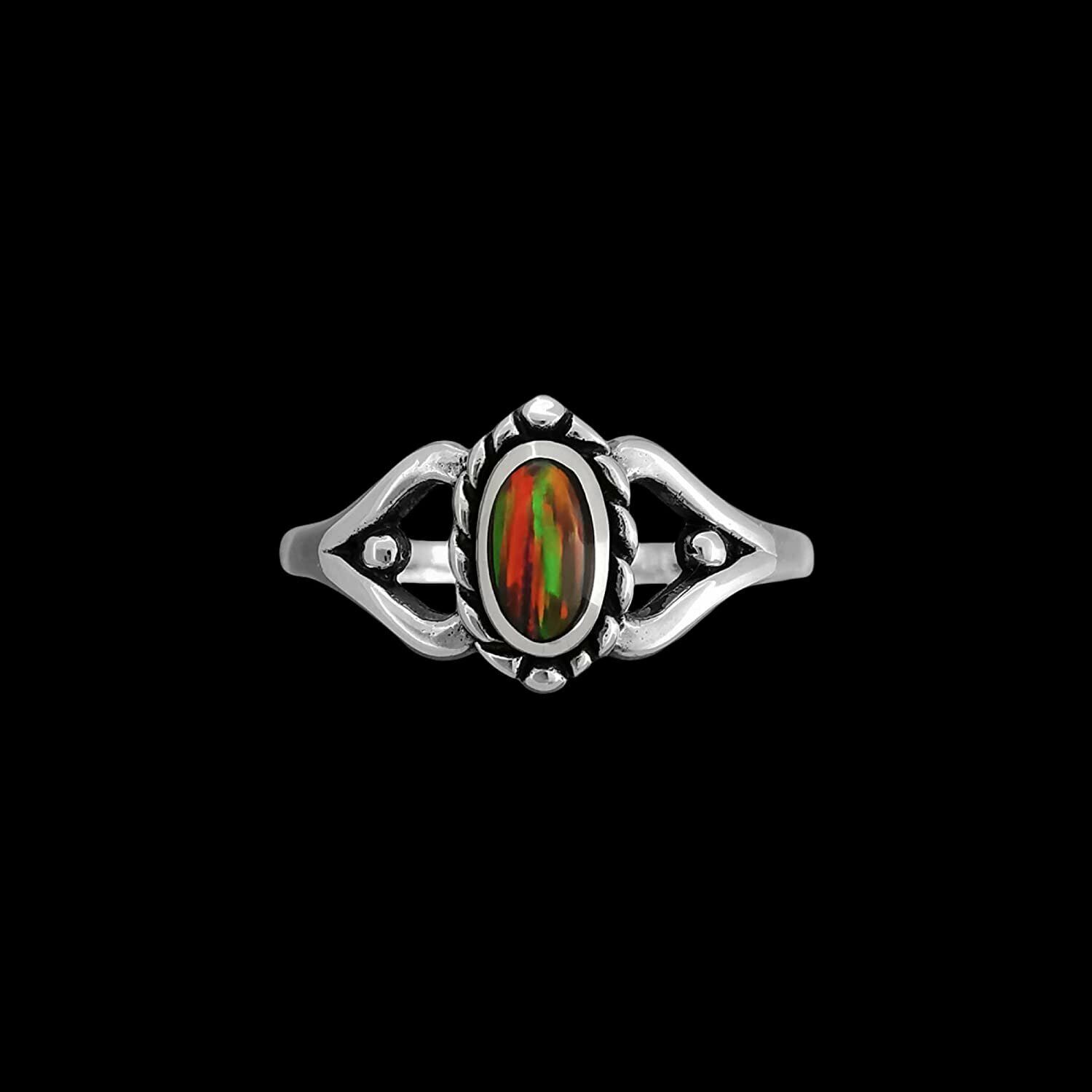 925 Sterling Silver Oval Red Opal Cabochon Ring with Braided Acc