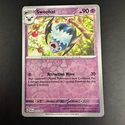 Swoobat Paldean Fates Reverse Holo Pokémon TCG 033/091 Scarlet & Violet Uncommon