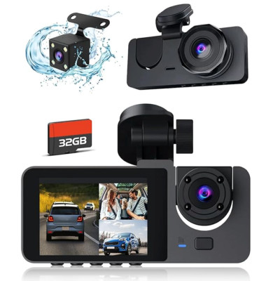 3Ch Dash Cam Front Rear Inside, 32GB Card, Dash Camera G