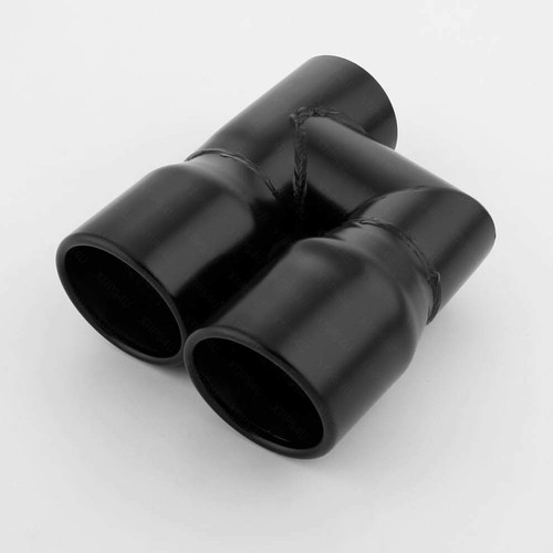 Par de puntas de escape negras de 3" con desplazamiento cuádruple resonado de 2,5" con corte inclinado escalonado - Imagen 5 de 8