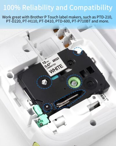 Cinta para hacer etiquetas blanca 1/2" TZ-231 TZe-231 PT-D210 10PK para Brother P-Touch 12 mm - Imagen 4 de 8