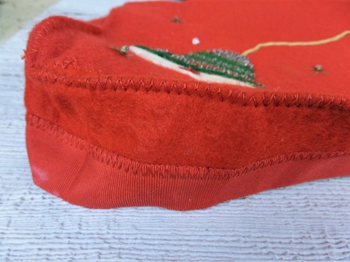 Vintage Novelty Christmas Bathroom Toilet Cover Red Felt Sequined Angel Bells - Picture 8 of 9