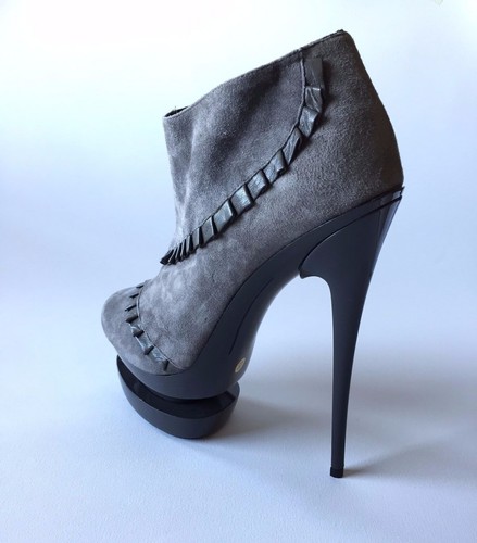Dora Chic Shoes - stivaletto n° 37 vera pelle, scamosciato grigio, tacco 16cm - Foto 2 di 4