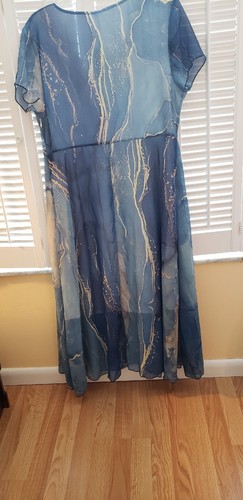 Gorgeous PAPYRUS Midi Dress BNWT Sz XL, Waterfall Pattern, Blue/Gold Streaks! - Picture 11 of 22