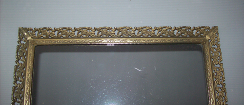 Vintage Kosmetikspiegel goldfarben Metall filigranes Muster rechteckig Tablett - Bild 6 von 16