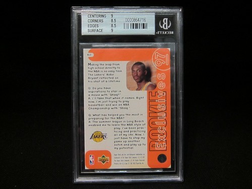 1996 Upper Deck Rookie Exclusives Kobe Bryant Rookie RC #R10 BGS 8.5 NM-M Lakers - Foto 4 di 7
