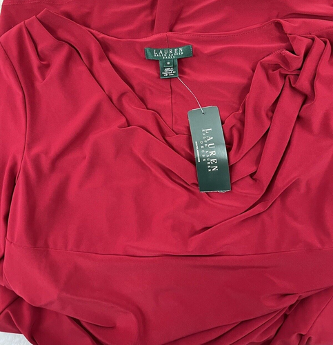 Lauren Ralph Lauren Women's Dress Red Ruched Size 16 Holiday Evening Party Dress - Picture 11 of 13