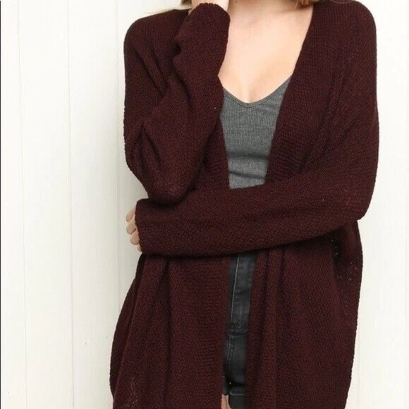 Brandy Melville Caroline Knit Cardigan Sweater Maroon Open Front One Size |  eBay