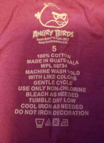 Girls Long-Sleeved Angry Birds T-Shirt - Size 5 - Purple Pink Red Bird EUC - Picture 3 of 4