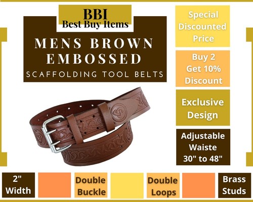LEATHER KILT BELT SCOTTISH KILT HIGHLAND BROWN EMBOSSED SCOTISH HANDMADE - Picture 8 of 52