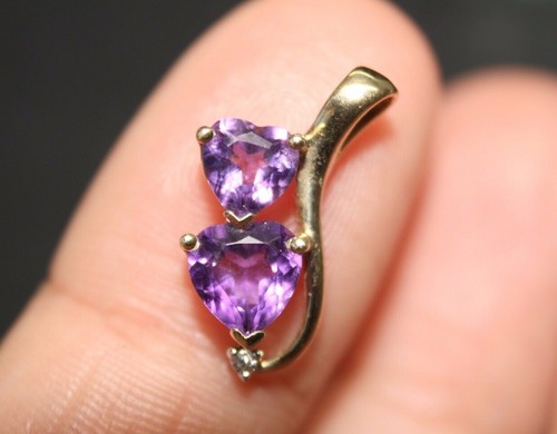 100% Genuine 9k Solid Yellow Gold Love Heart 1.1ct Amethyst & Diamond Pendant - Picture 3 of 12