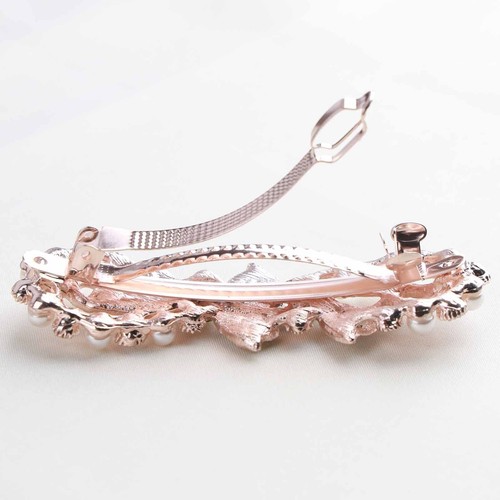 Pearl Wedding Hair Clip Barrette Gold Crystal Bridal Headpieces Rhinestone Pe... - Picture 5 of 7