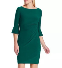Chaps Ralph Lauren Dress L Large Green 3/4 Long Sleeve Flutter Washable NEW