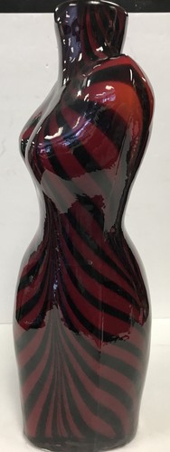 Italian Murano Art Glass Female Torso Red & Black Stripe Sculpture Vase 17” Tall - Picture 2 of 3