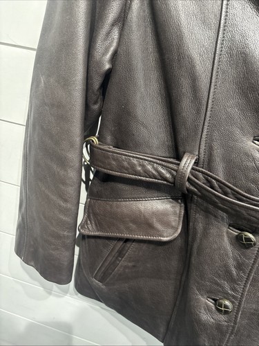 Giacca cappotto donna vintage marrone cioccolato foderato isolato con cintura Thinsulate grande - Foto 4 di 5