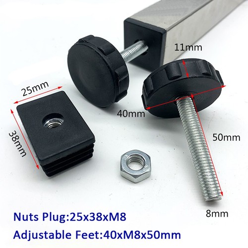 Adjustable Feet Threaded Tube Insert Sets For Square Tubes, Box Section M8 Nuts - Picture 14 of 31