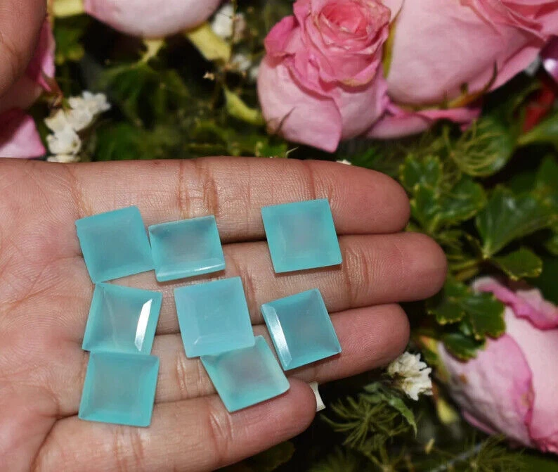 JOYERÍA DE PIEDRAS PRECIOSAS SUELTAS FORMA CUADRADA FACETADA CALCEDONIA AGUAMARINA NATURAL 10X10 MM. Foto 4 de 4