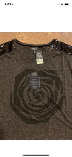 NWT $60 NEW Silver Jeans Black Melange Burn Out Tee T-Shirt 0X - Picture 9 of 9