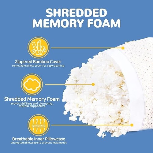 ELEMUSE Full Body Pillow for Adults - Shredded Memory Foam & Zippered Cooling - Picture 5 of 6