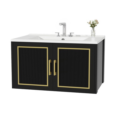 Ultym 30" Floating Bathroom Vanity Sink Combo Soft-Closing Cabinet Metal Handle - Picture 5 of 10