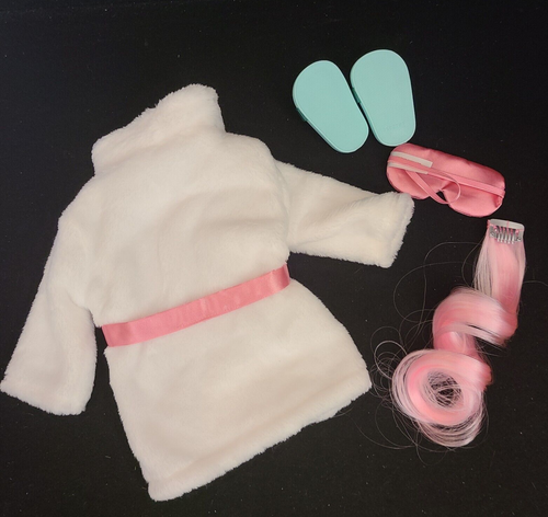 American Girl Doll Robe Slippers Hair Eye Mask From Sweetest Slumber Party Set - Picture 2 of 12