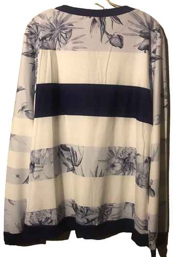 NORACORA XXL 2X blau weiß leichte Strick Tunika Oberteil L/S gebänderter Saum & Ärmel - Bild 7 von 7