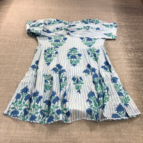 New Oliphant Dress Women Medium 1116V Ballon Sleeve Short Dress Stripe Blue - Picture 6 of 11