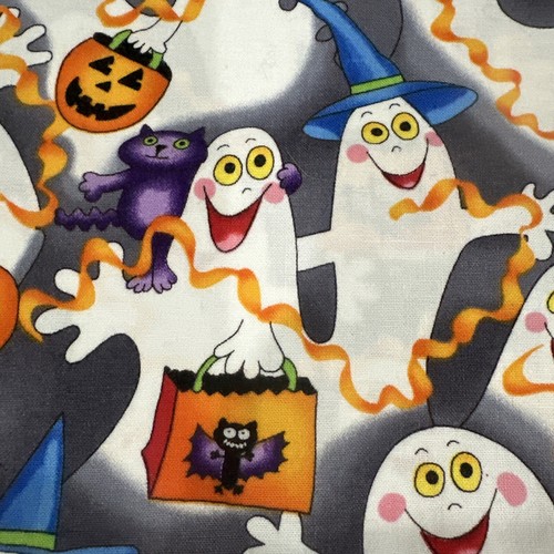 Women's Peaches Scrub Top Happy Ghost cat Halloween Pockets *Measurements Sz L - Picture 5 of 13